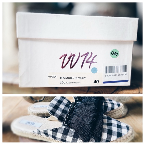 Gingham Mules Jeweled Fringed Espadrille Slides EU 40 NWT VV14 - Picture 4 of 9